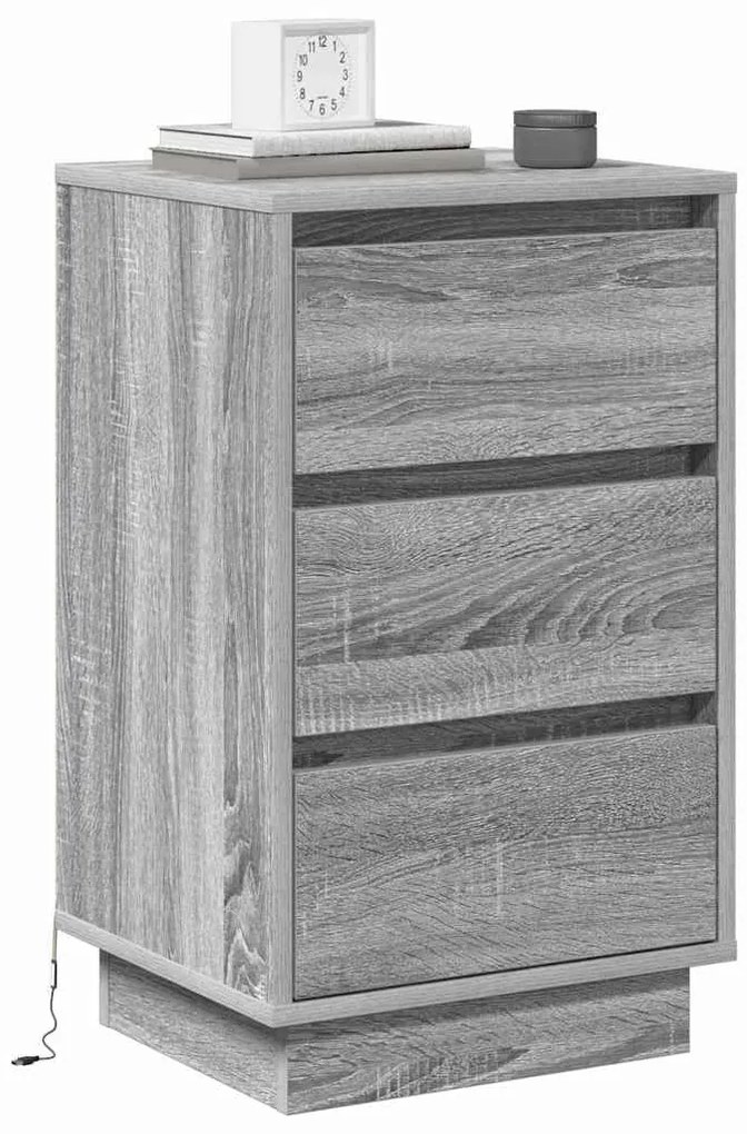 Armário de cabeceira com LED Cinza Sonoma 39x34.5x65 cm Madeira engenh
