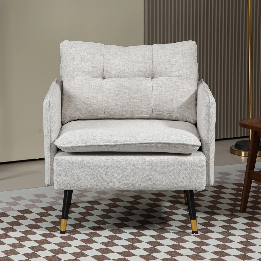 Poltrona Sala de Estar Poltrona Relax com Apoio para os Braços Assento Acolchoado e Pés de Aço 76x68x80 cm Creme