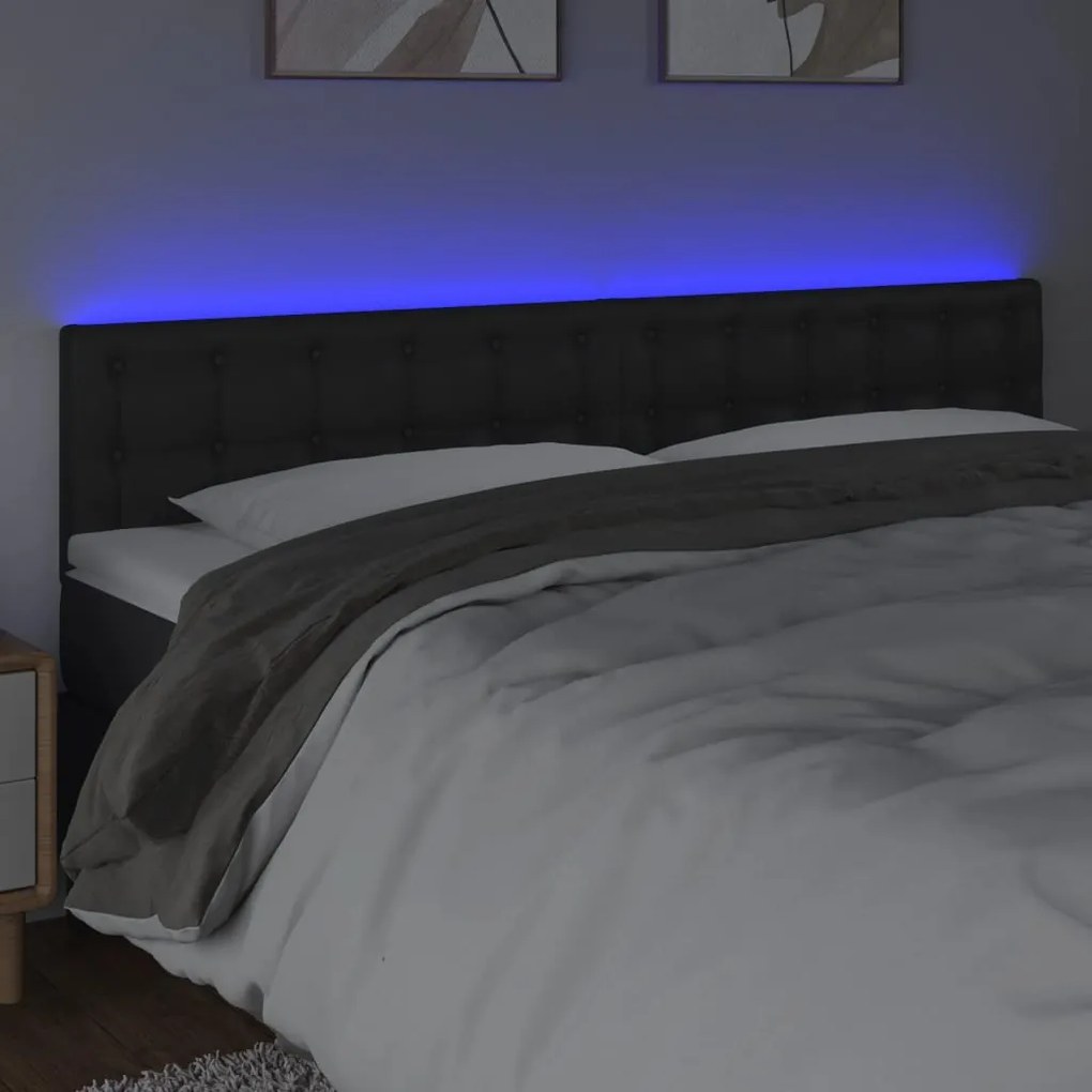 Cabeceira de cama c/ LED couro artificial 160x5x78/88 cm preto