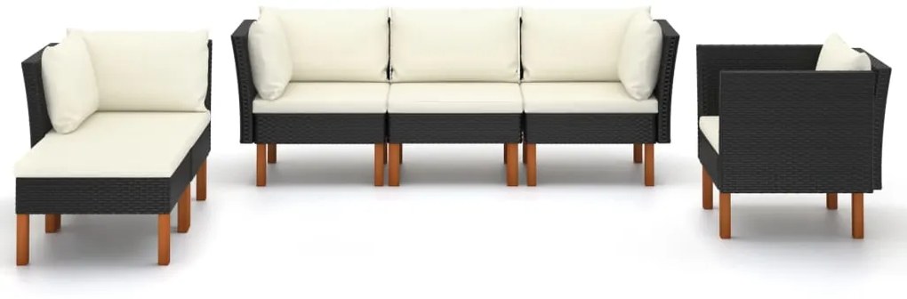 6 pcs conj. lounge jardim vime PE e madeira de eucalipto preto