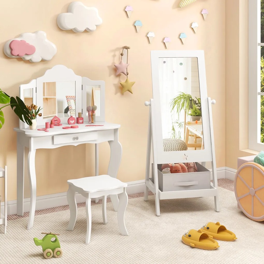Conjunto de penteadeira infantil com espelho acrílico dobrável triplo - TOP 20 Conjunto de brindes bônus