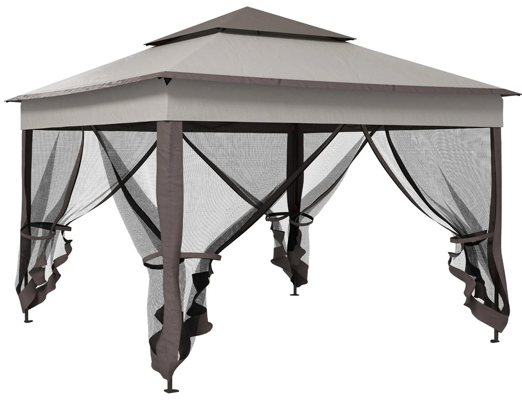 Outsunny Tenda Dobrável Exterior 3x3 m Tenda de Jardim com Teto Duplo Rede Mosquiteira Amovível e Bolsa de Transporte Cinzento | AOSOM Portugal