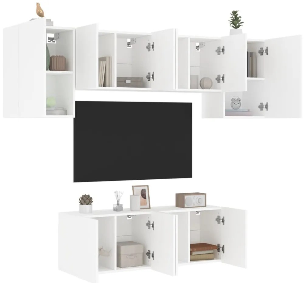 6 pcs móveis de parede p/ TV derivados de madeira branco