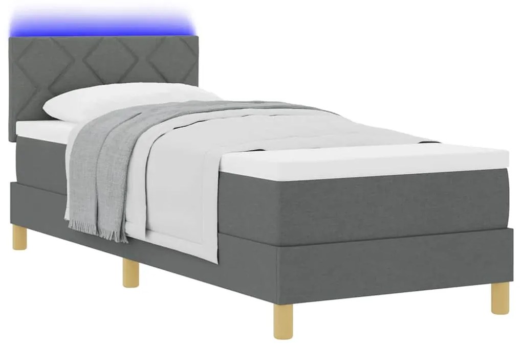 Cama Box com Colchão &amp; LED Cinza Escuro 80x200 cm Tecido