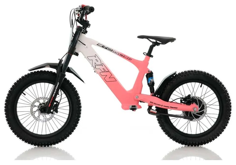 Bicicleta elétrica infantil 500W Roan RXF Evo Racing 18" Rosa e Branco