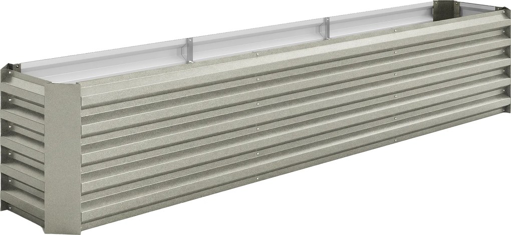 Outsunny Canteiro quadrado canteiro elevado aço galvanizado barras de suporte e placas de canto fundo aberto 240x40x45cm cinza prateado | Aosom Portugal