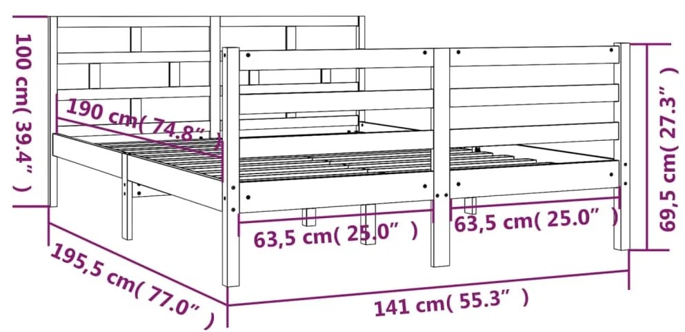Estrutura de cama casal 135x190 cm madeira maciça