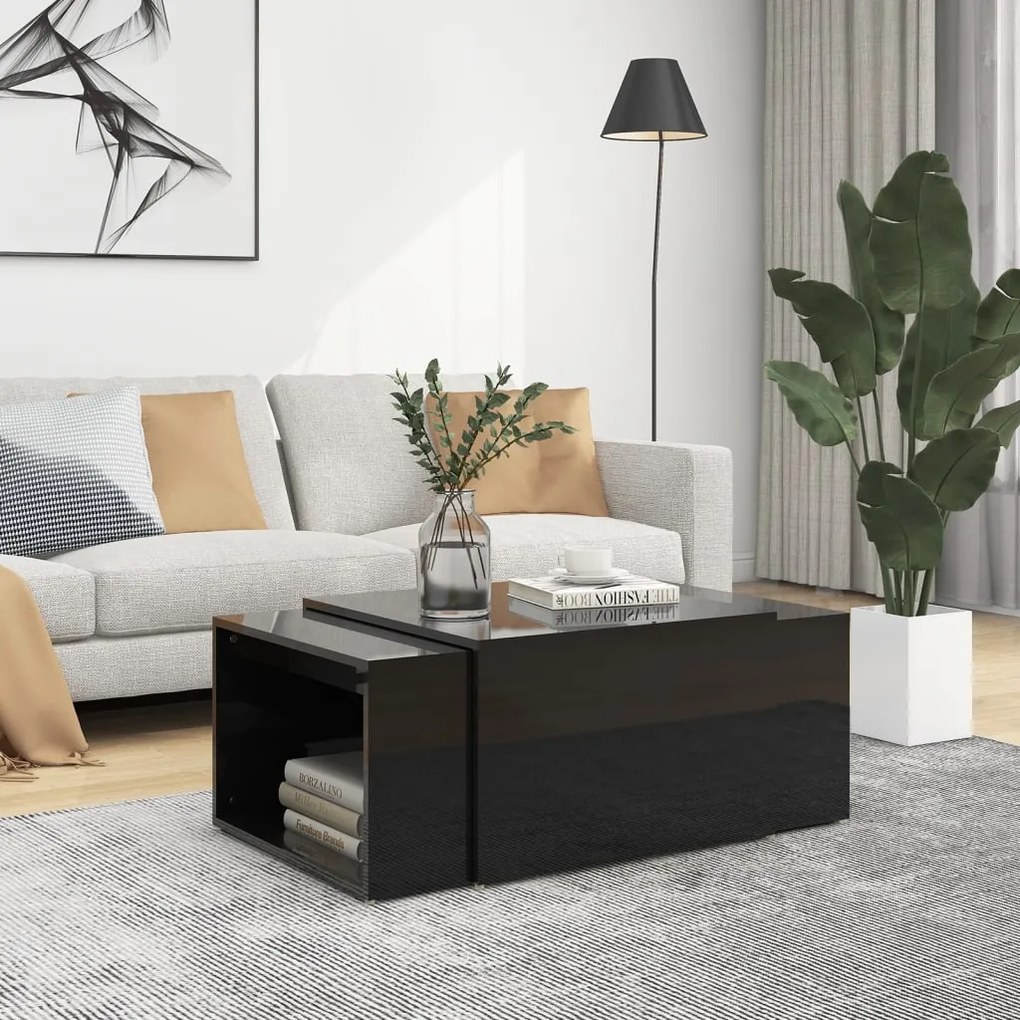 806901 vidaXL 3 pcs conjunto de mesas de centro 60x60x38 cm preto brilhante