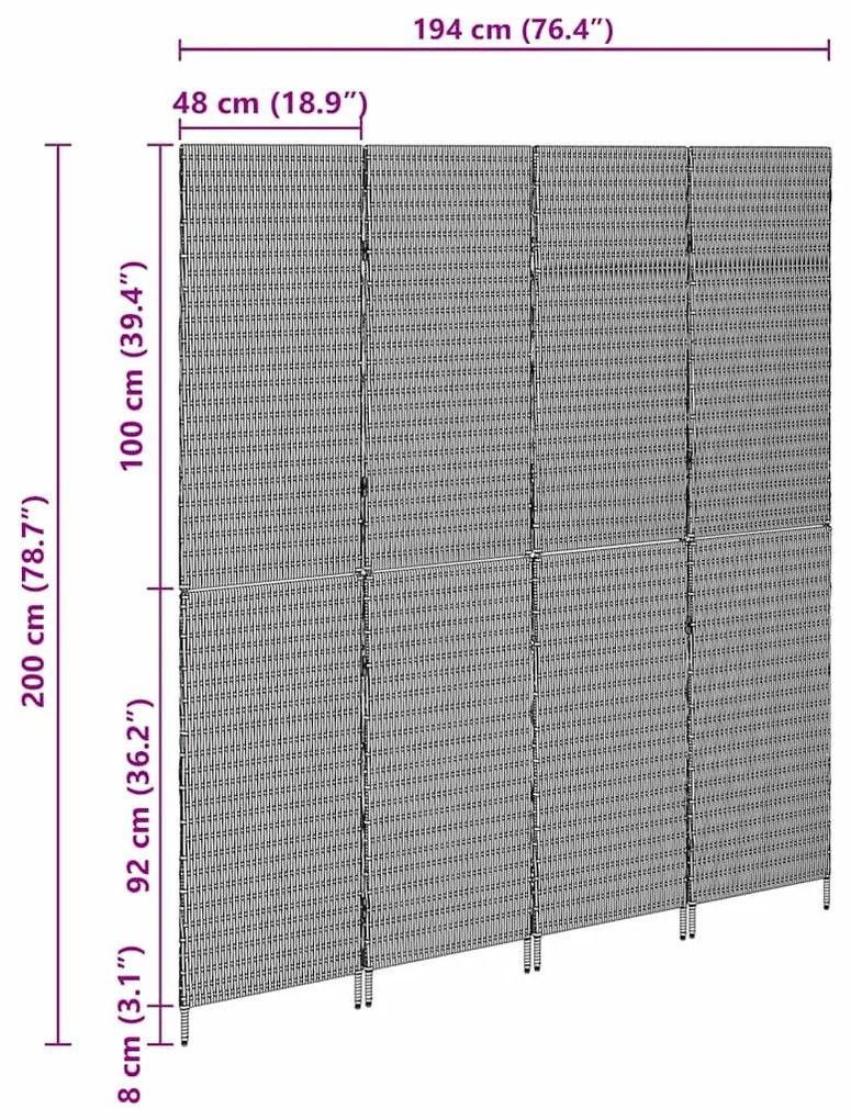 Divisória de Ambiente 4 Painéis Dobrável Bege 196x200 cm Rattan Sintét