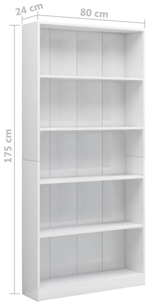 Estante com 5 prateleiras 80x24x175 cm contraplacado branco