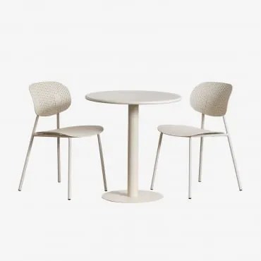 Conjunto De Mesa Redonda Ø70 Cm Mizzi E 2 Cadeiras De Jardim Em Polipropileno E Ferro Tupah Tapioca Bege - Sklum