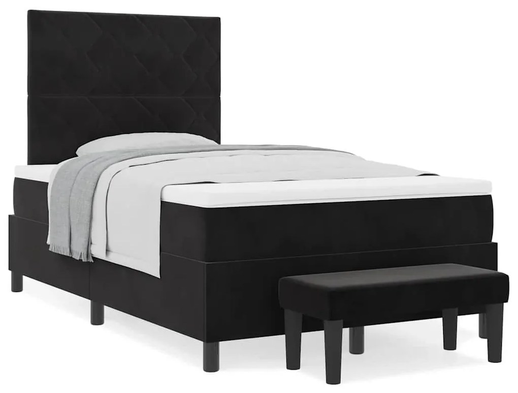 Cama box spring com colchão e banco preto 120x200 cm veludo