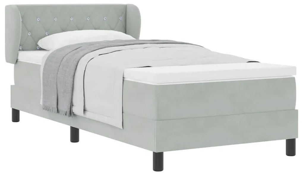 Cama Box Spring com Colchão Cinza Claro 90x190 cm Veludo