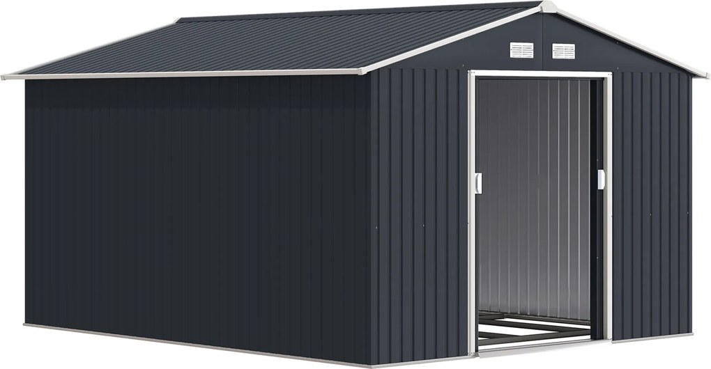 Outsunny Abrigo de Jardim Exterior Abrigo e Jardim Metálico para Armazenamento de Ferramentas 322x277x192 cm Cinza Escuro | Aosom Portugal