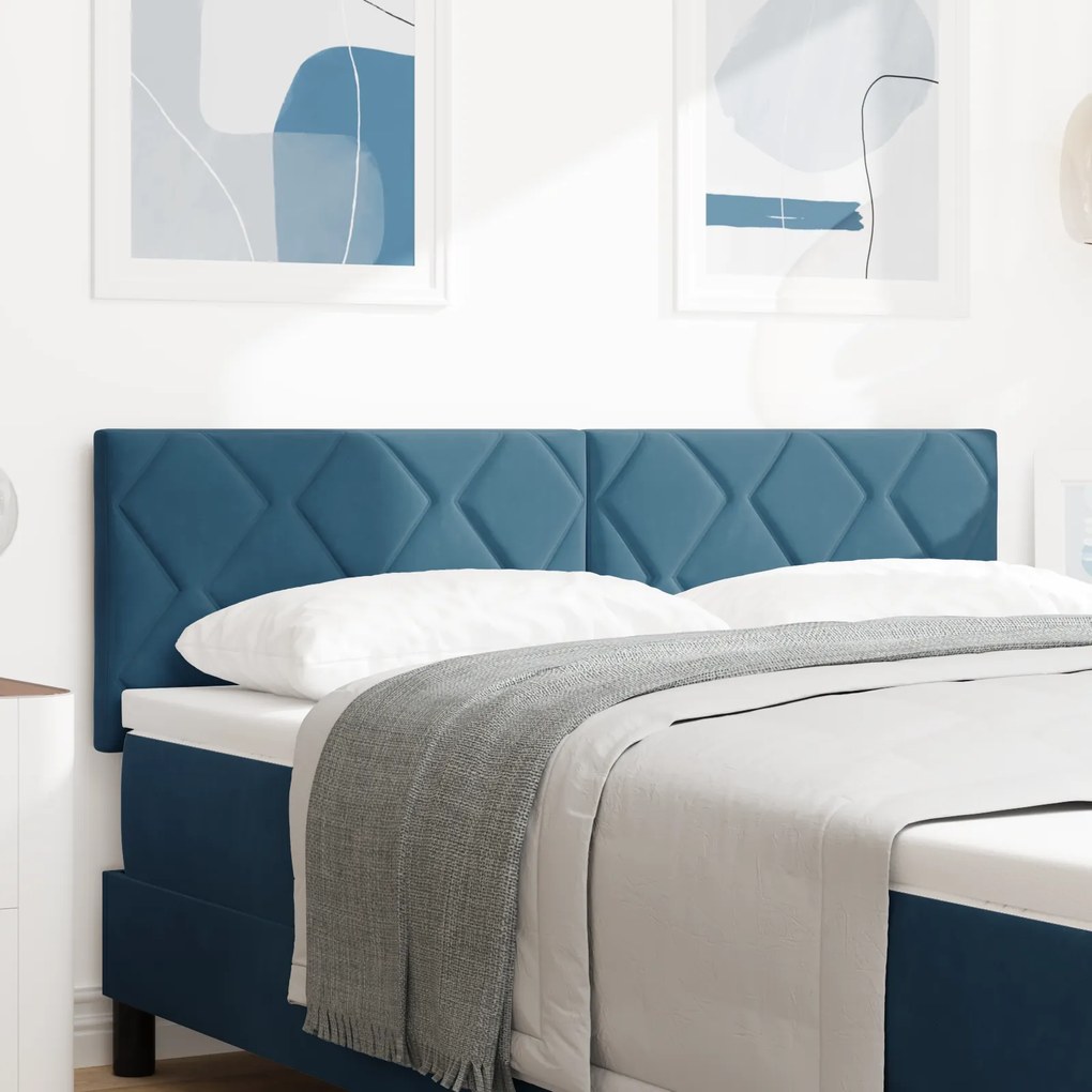 vidaXL Cabeceira em veludo azul escuro, com design de blocos de diamante, 160 cm.