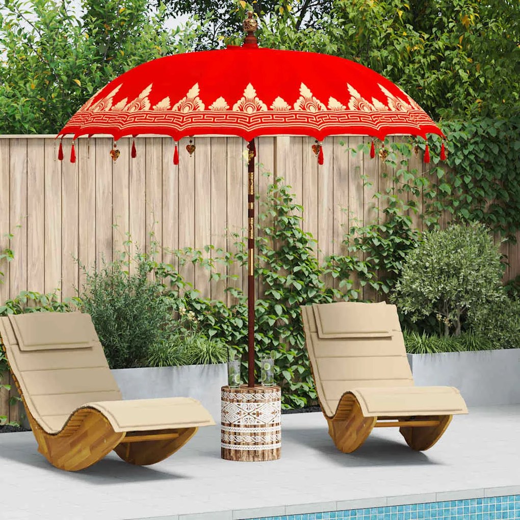 Parasol Balinês Vermelho 210-220 cm Algodão, madeira sólida
