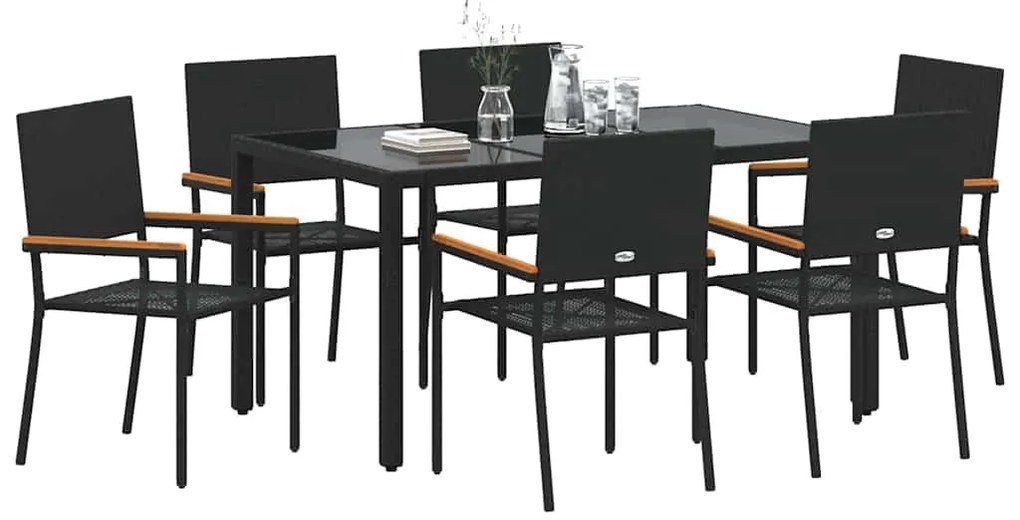 Conjunto de Jantar vidaXL de 7 Peças Preto Poliratan