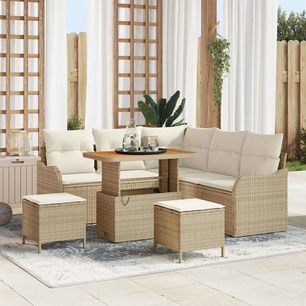 vidaXL Sofá de Jardim 8 Peças com Almofadas Beiges, Rattan e Poliéster