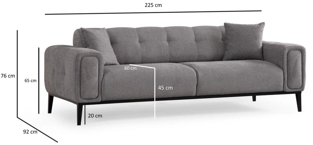 Sofá-Cama 3 Lugares Athena – Cinzento Claro – 225x92x76 cm
