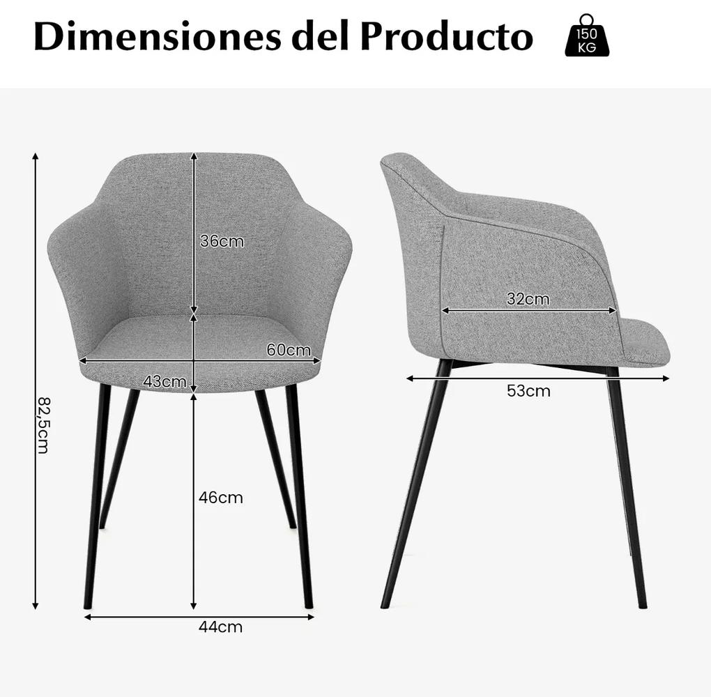 Conjunto de 2 cadeiras de jantar estofadas com encosto ergonômico e braços largos 60 x 53 x 82,5 cm Cinza Claro