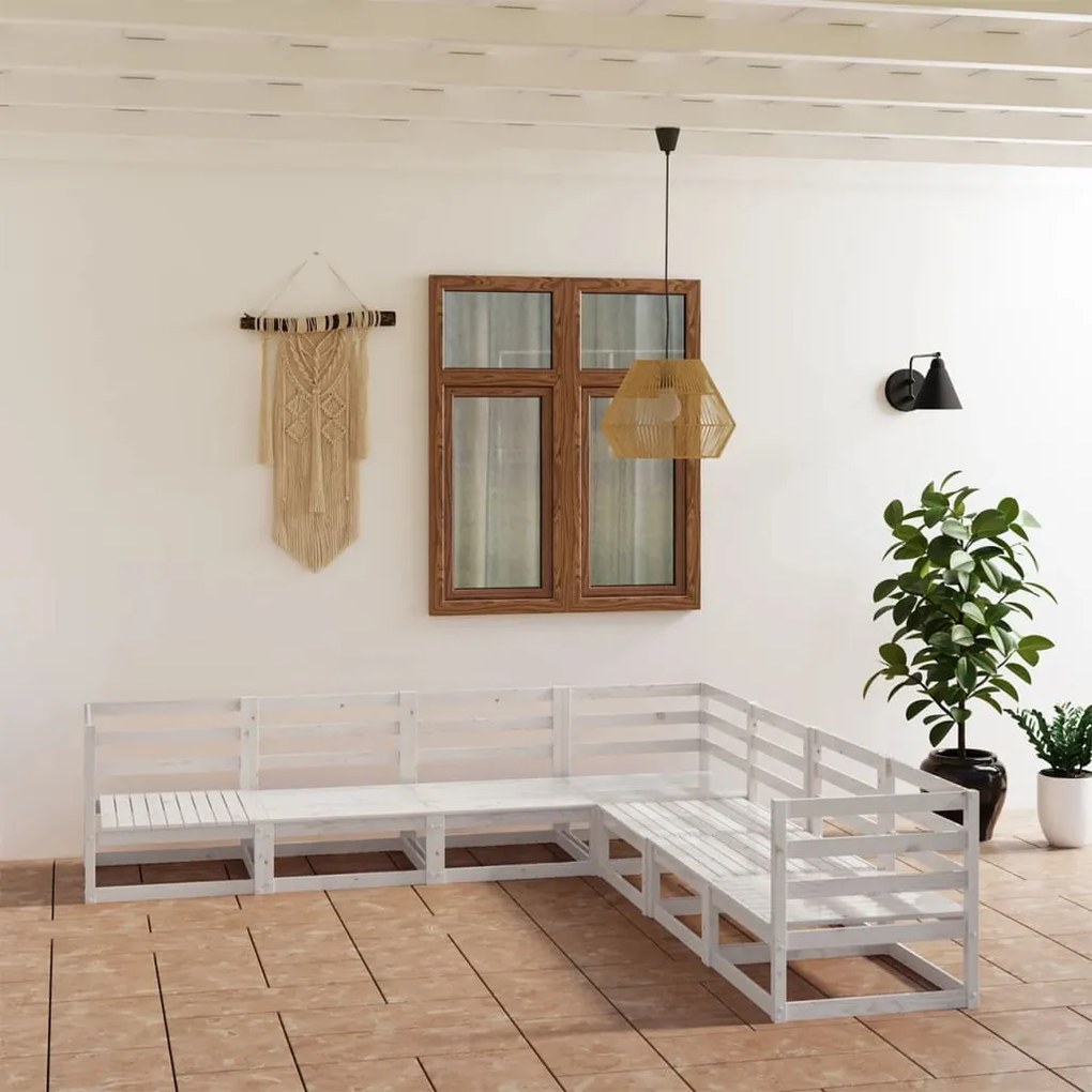 vidaXL 7 pcs conjunto lounge de jardim pinho sólido branco