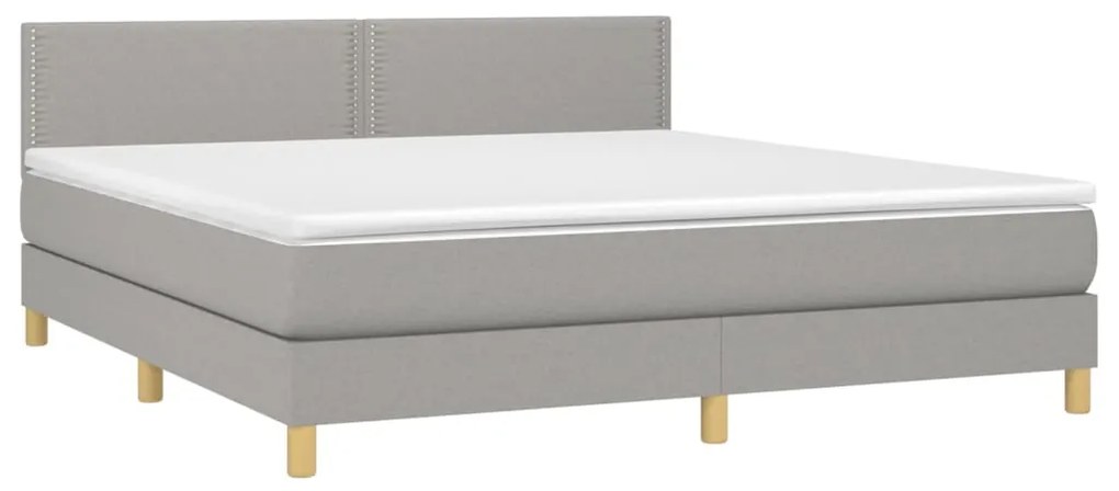 Cama box spring c/ colchão e LED 180x200 cm tecido cinza-claro