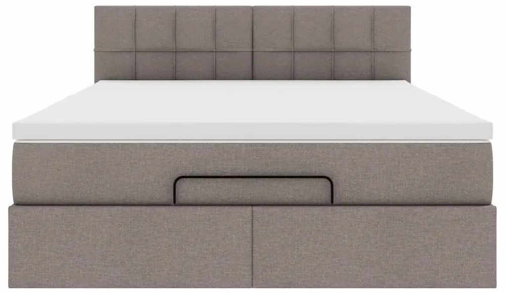 Cama Otomana com Colchão &amp; LEDs Taupe 140x200 cm Tecido