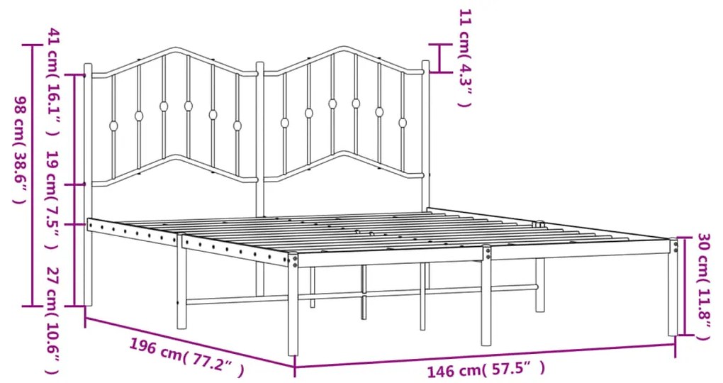 Estrutura de cama com cabeceira 140x190 cm metal preto