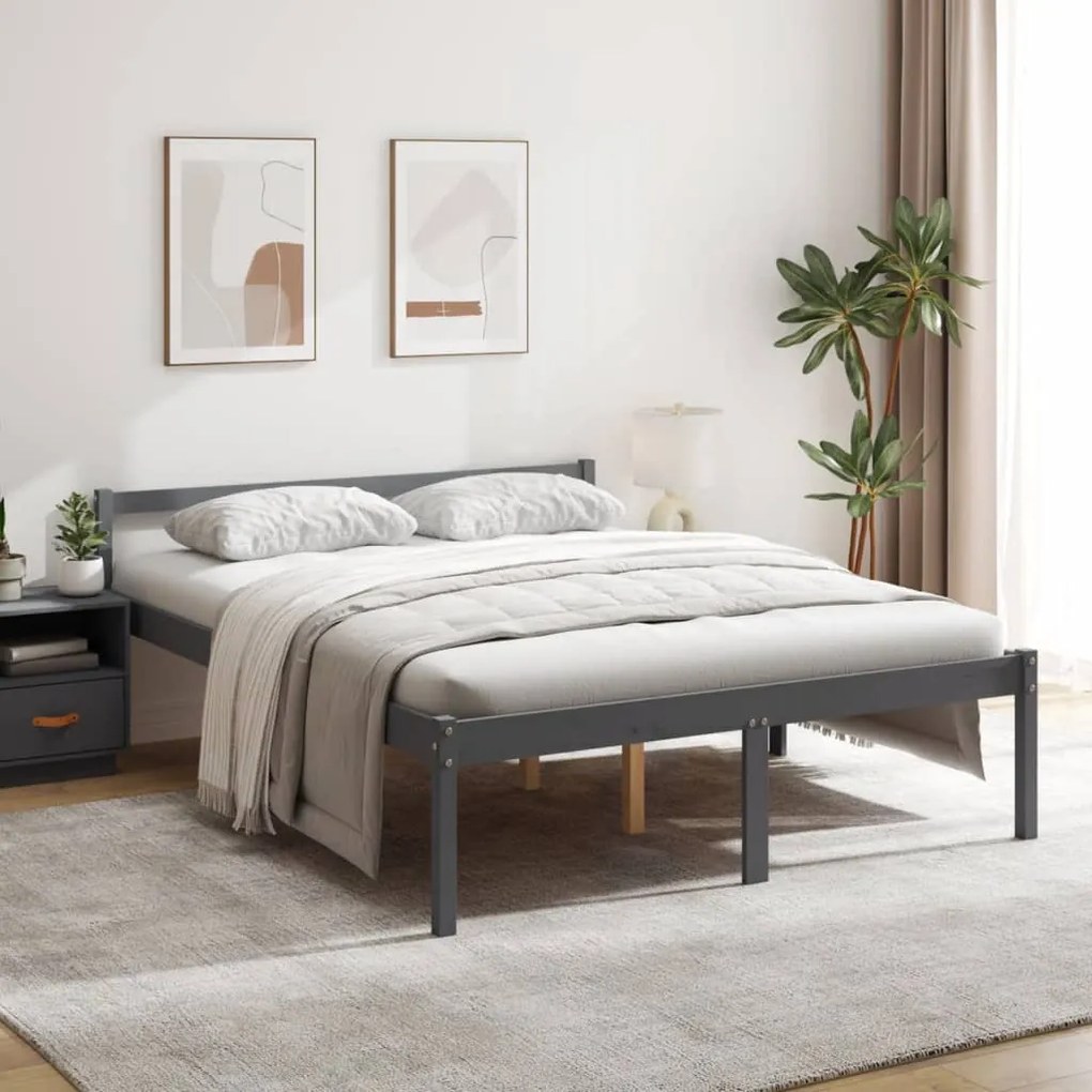 Cama para idosos king size 150x200 cm pinho maciço cinza