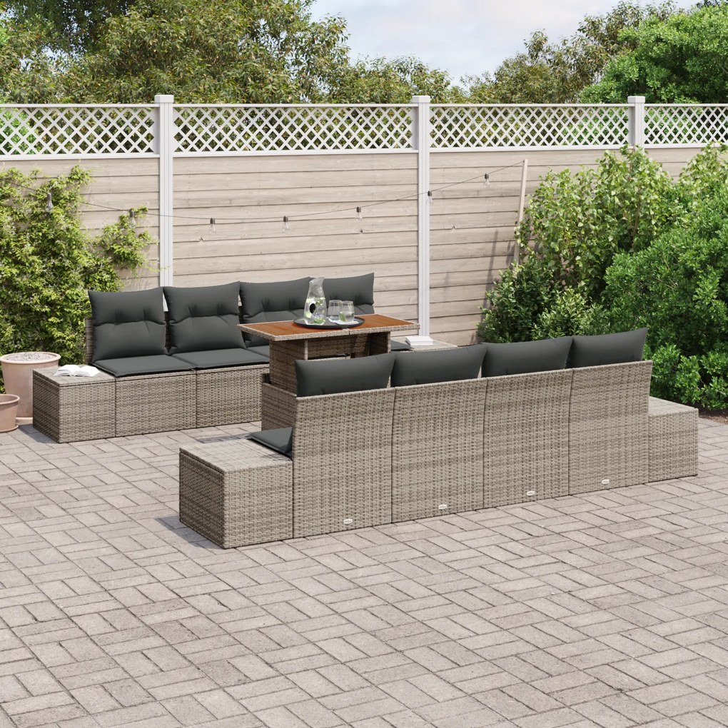 Conjunto de Sofá de Jardim de 7 Peças com Almofadas Cinza Ratã PE