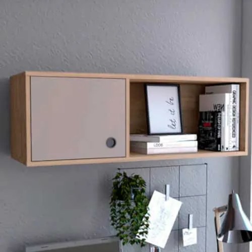 Módulo superior escritório khali com armário e mesa, 34,2 cm a x 100 cm A x 32 cm P, mel/taupe