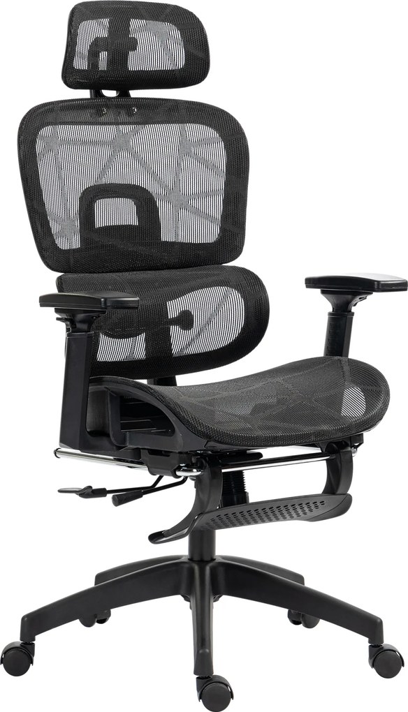Cadeira de escritório, cadeira de escritório ergonómica em malha com braços 3D, encosto reclinável, 66 x 64 x 122 cm, preta