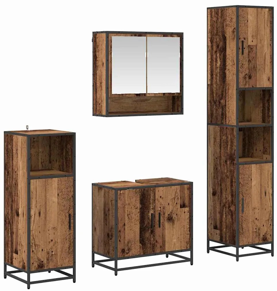 vidaXL Conjunto de Móveis para Banheiro com porta 4 pcs Madeira Antiga