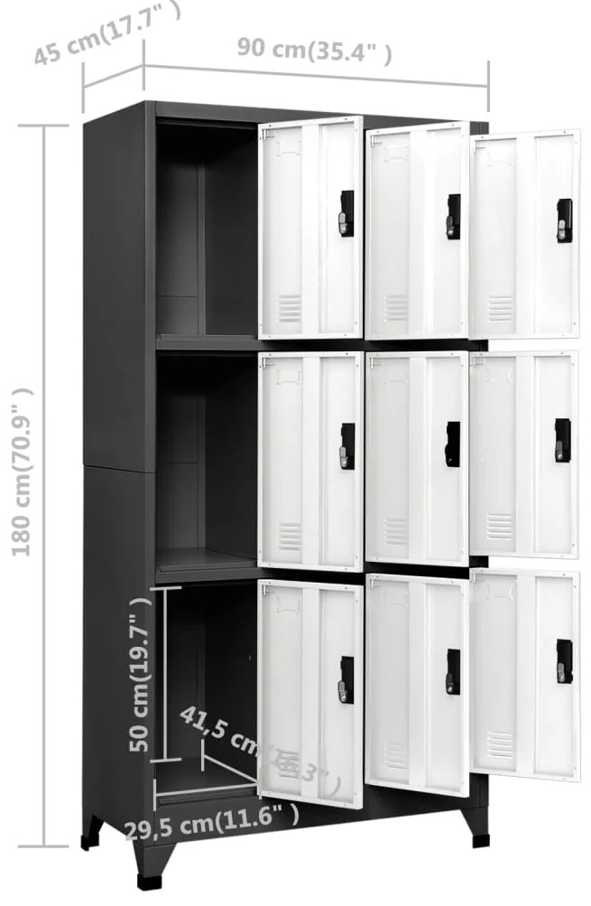 Cacifo aço 90x45x180 cm antracite e branco