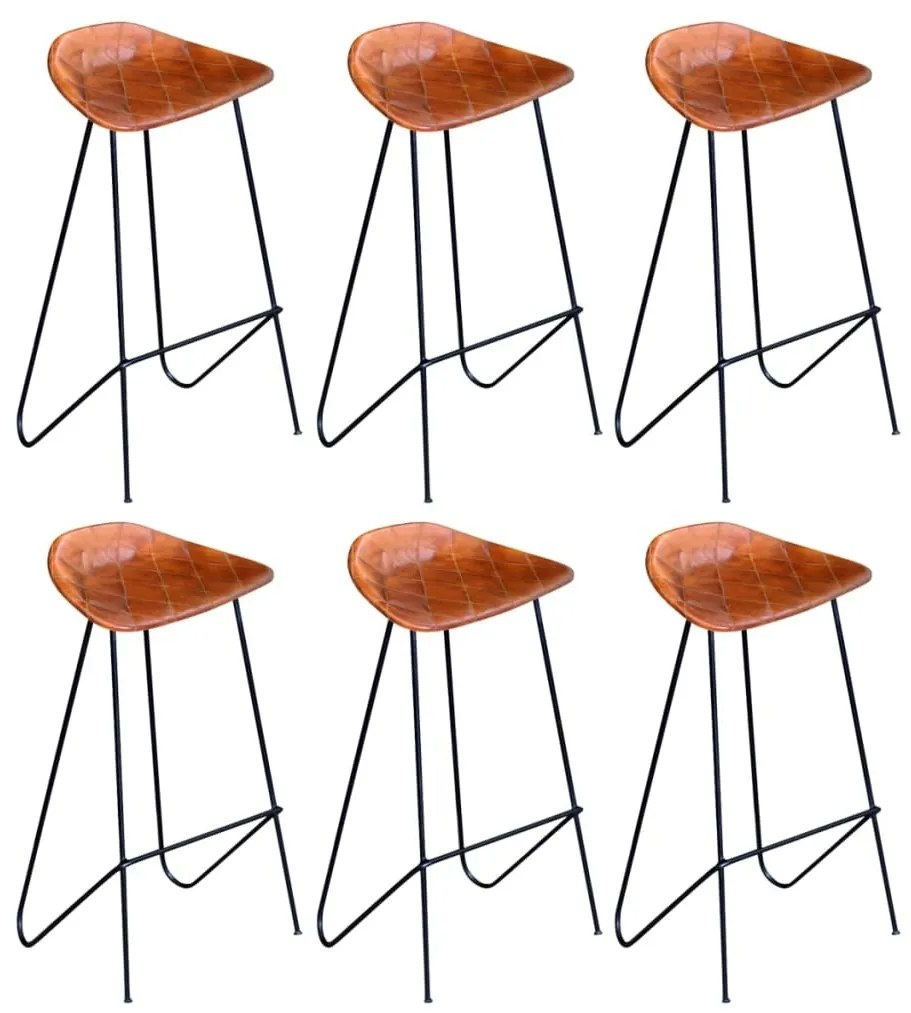 Cadeiras de bar 6 pcs couro genuíno castanho
