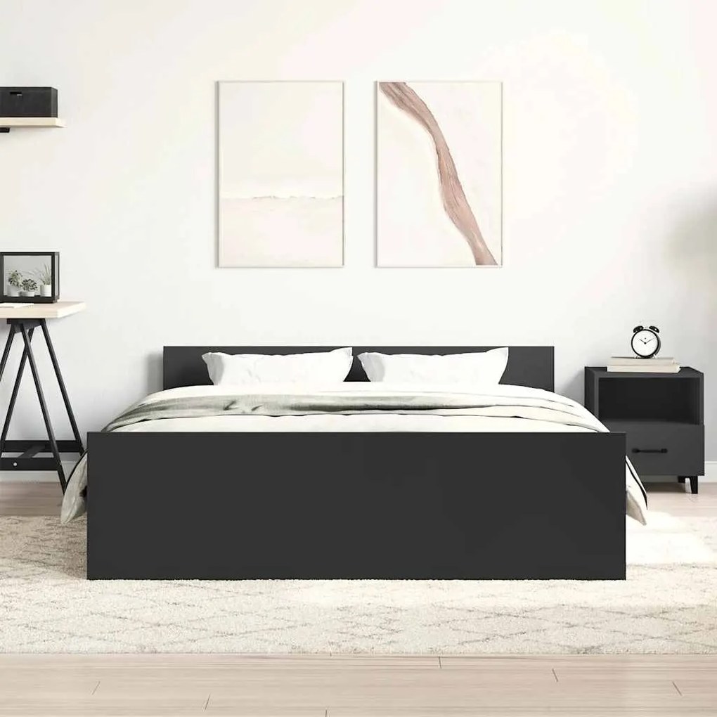 Estrutura de cama com cabeceira e pés 120x190 cm preto