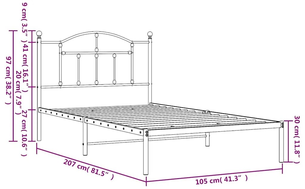 Estrutura de cama com cabeceira 100x200 cm metal branco