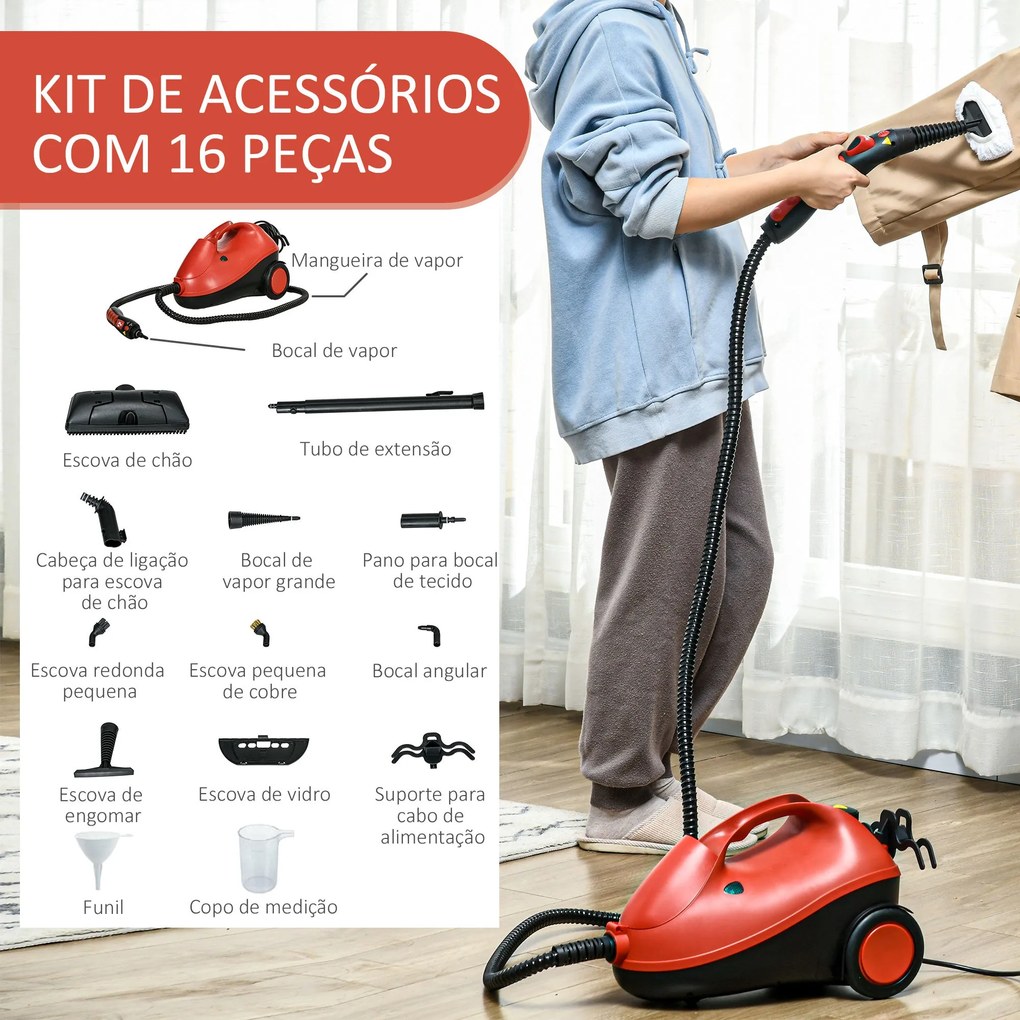 HOMCOM Máquina de Limpeza a Vapor 4 Bares Potência 2000W Máquina de Li