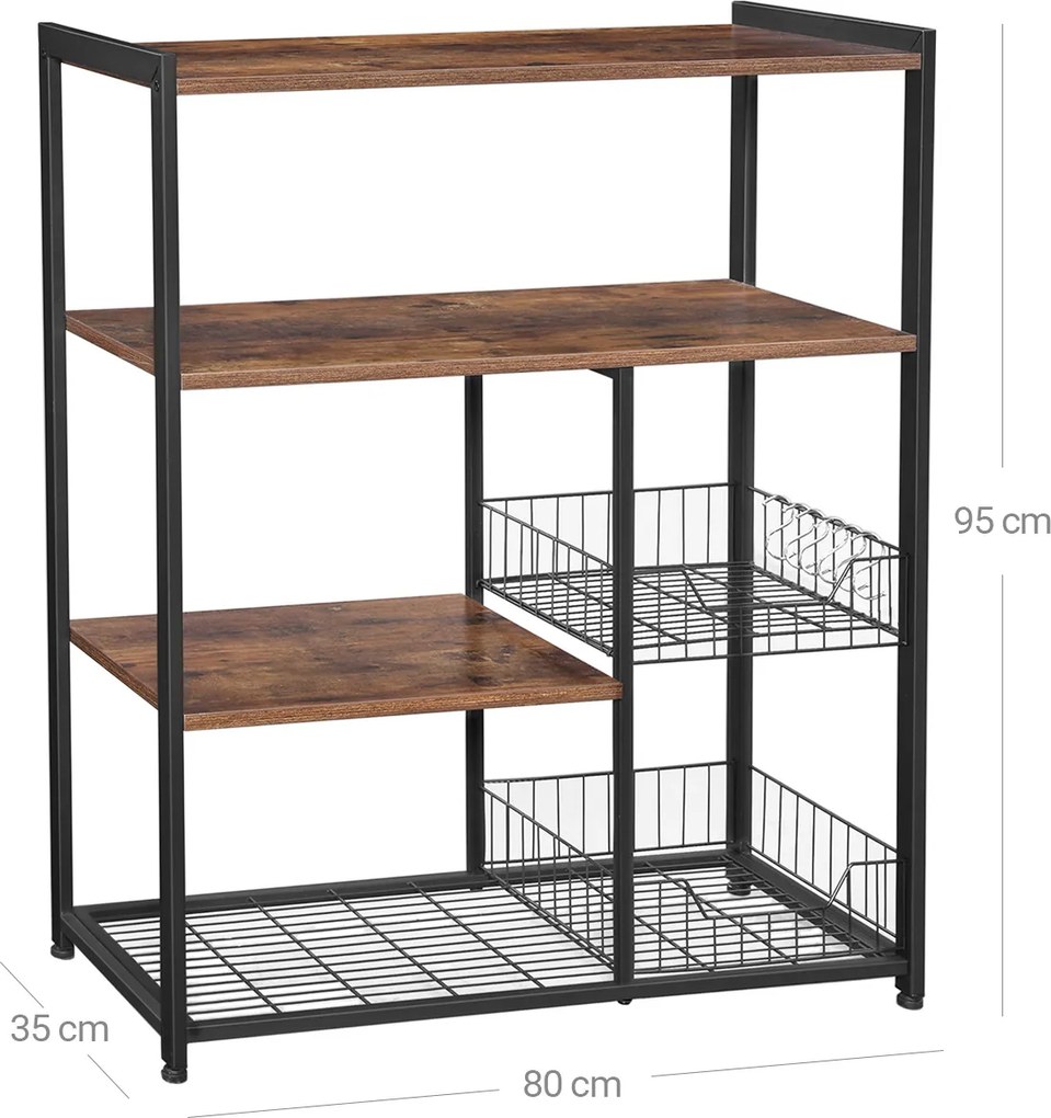Armário de cozinha com cestos de rede Estilo industrial 80 x 35 x 95 cm Castanho Vintage