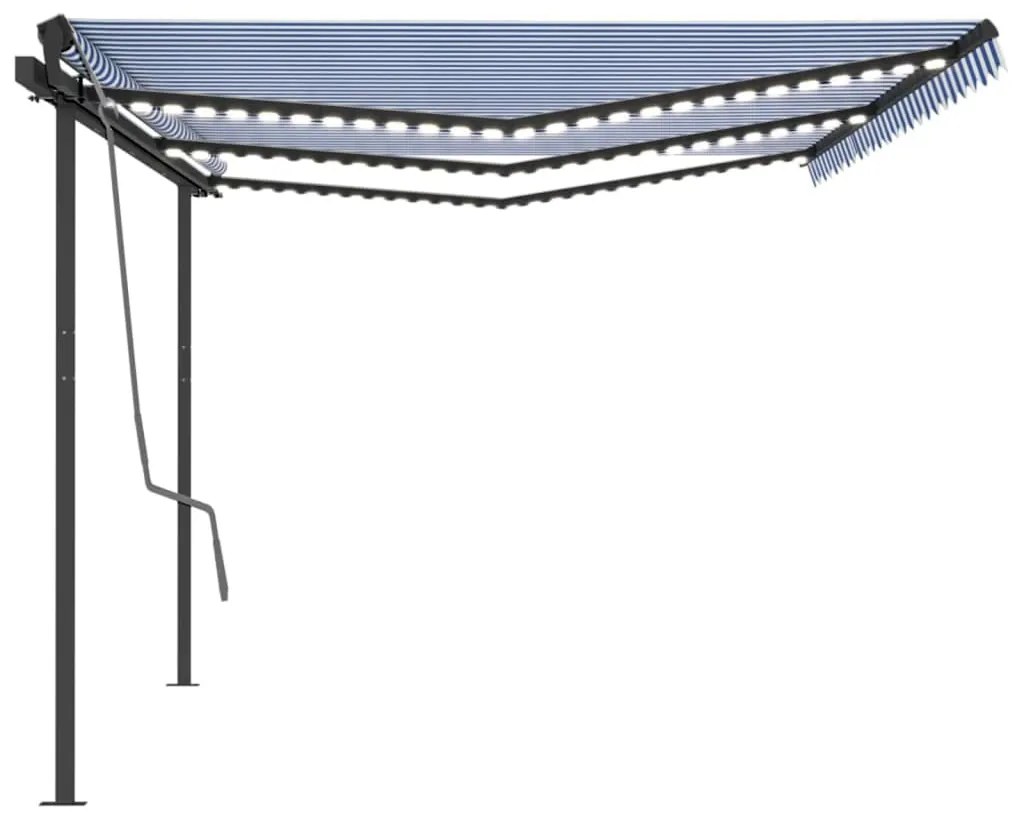 Toldo retrátil manual com LED 6x3,5 m azul e branco