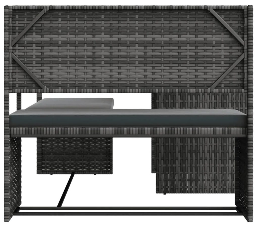 Sofá de jardim forma de L c/ mesa e almofadões vime PE cinzento