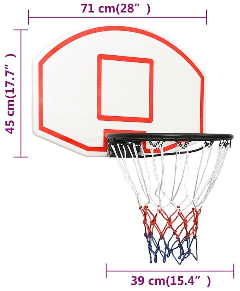 Tabela de basquetebol 71x45x2 cm polietileno branco