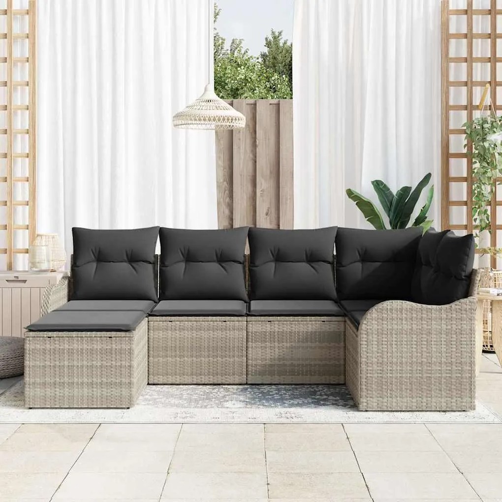 Conjunto de Sofá de Jardim vidaXL 6 Peças com Almofadas Cinza Claro Vi
