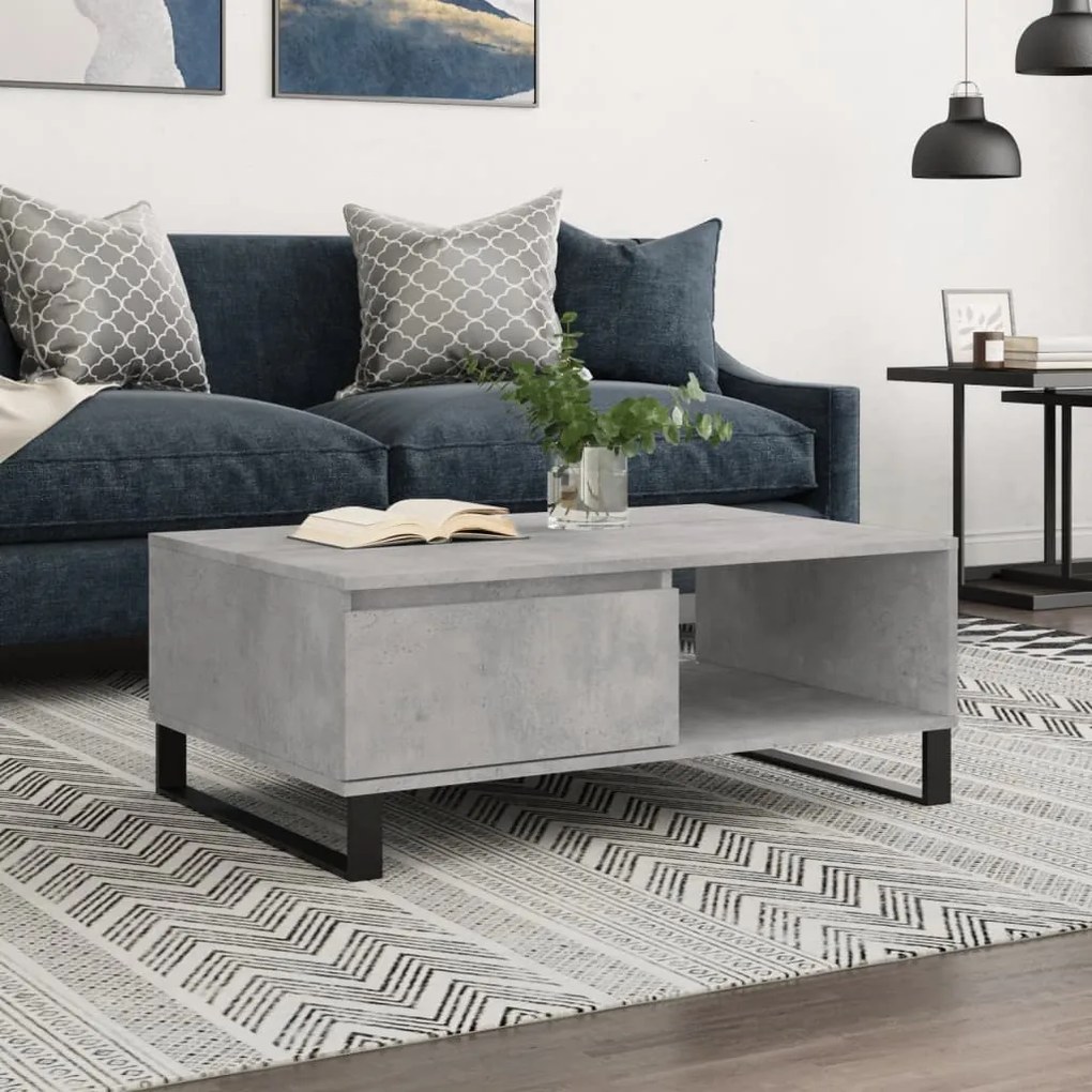 vidaXL Mesa de centro 90x60x35 cm derivados madeira cinzento cimento