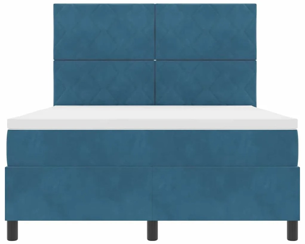 Cama Box com Colchão e LED vidaXL Azul Escuro 140x190 cm Veludo