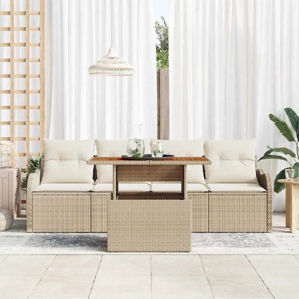 Conjunto de Sofá de Jardim de 5 Peças com Almofadas de Rattan Sintétic