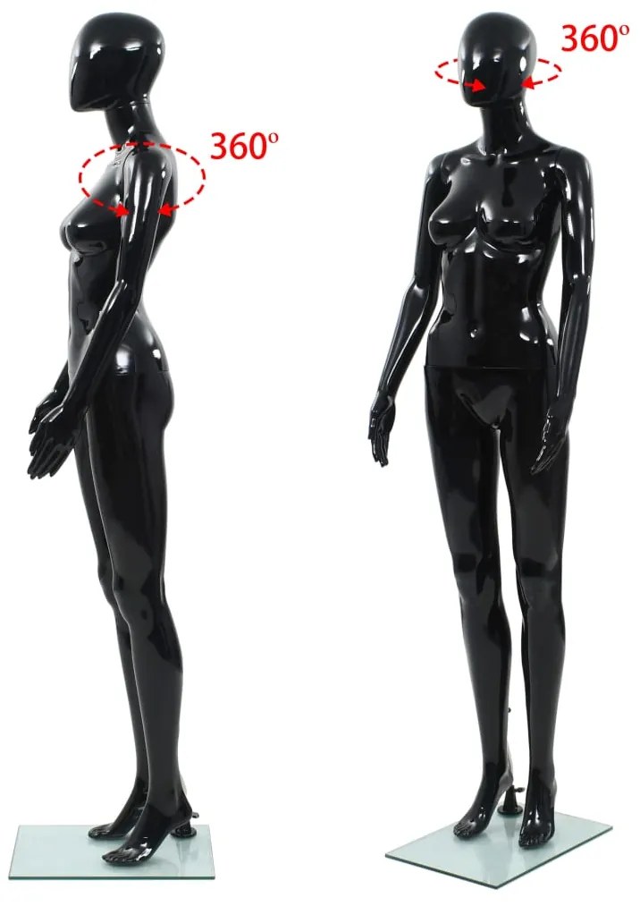 Manequim feminino completo base em vidro 175 cm preto brilhante
