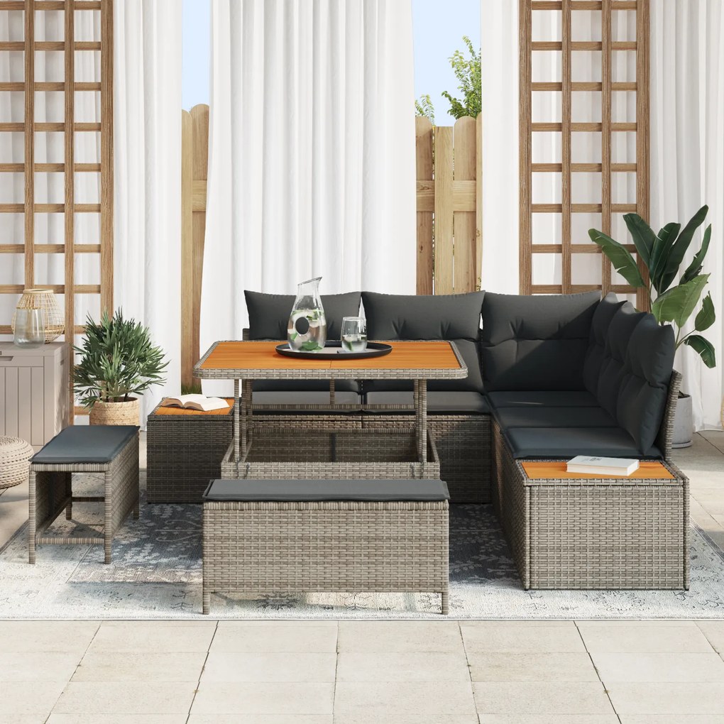 Conjunto de Sofá de Jardim de 8 Peças com Almofadas Cinza Rattan Sinté