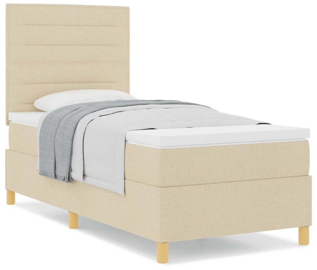 Cama Box Spring com Colchão Creme Cama de Solteiro Tecido