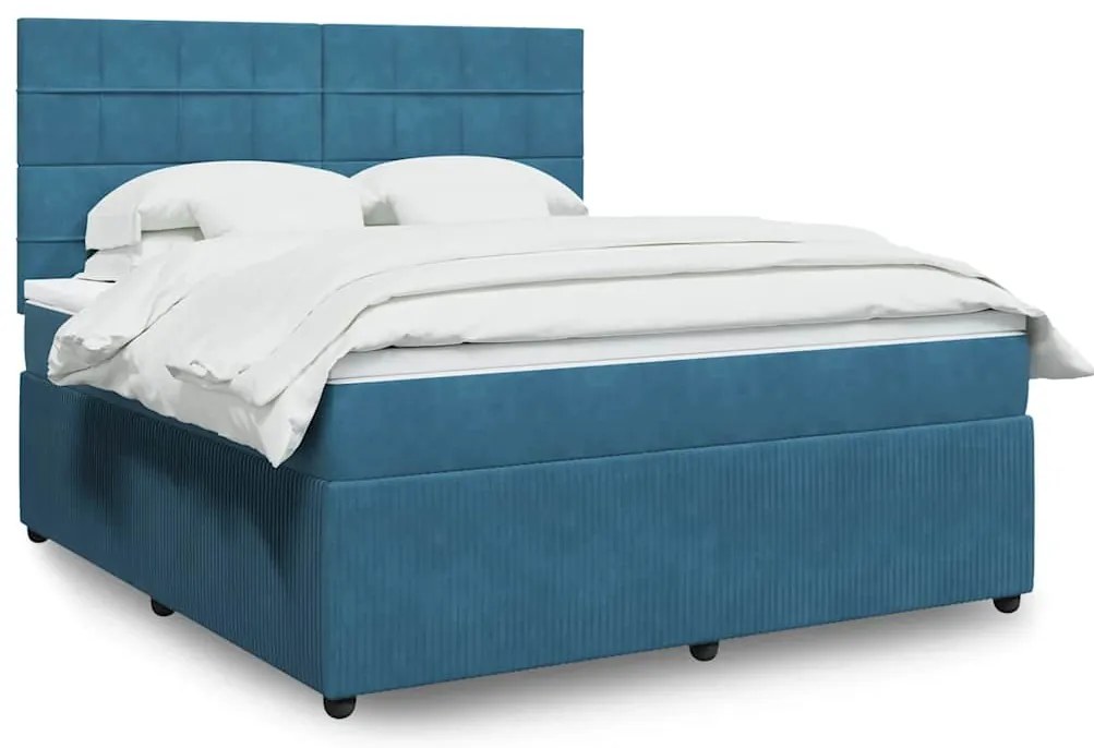 Cama com molas/colchão 180x200 cm veludo azul-escuro